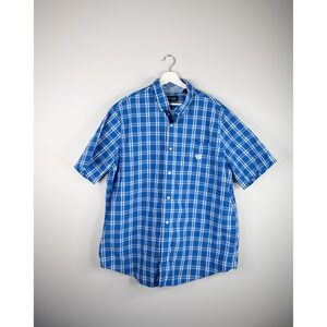 Chaps Plaid Button Down Shirt Mens XXL Blue White Short Sleeve Easy Care